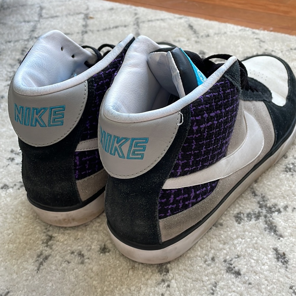 (Nike) SB MAVRK Suede/Leather Mid 6.0 Trainers Skate, Black White Purple - Picture 4 of 7